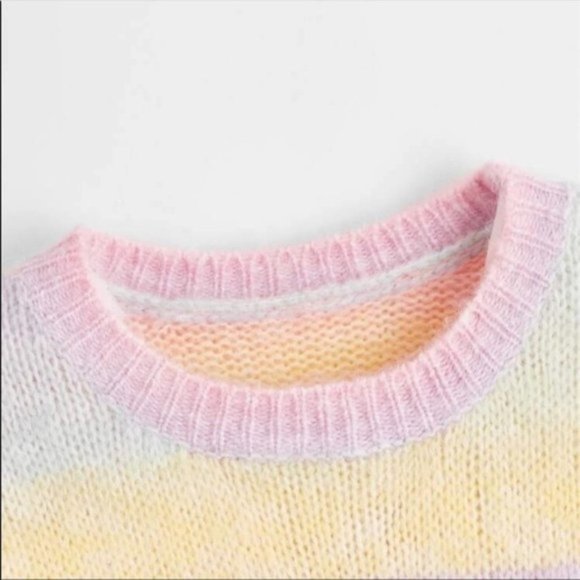 Multi Cable Knit Tie Dye Drop Shoulder Ombre Sweater Sz L New - Picture 2 of 4